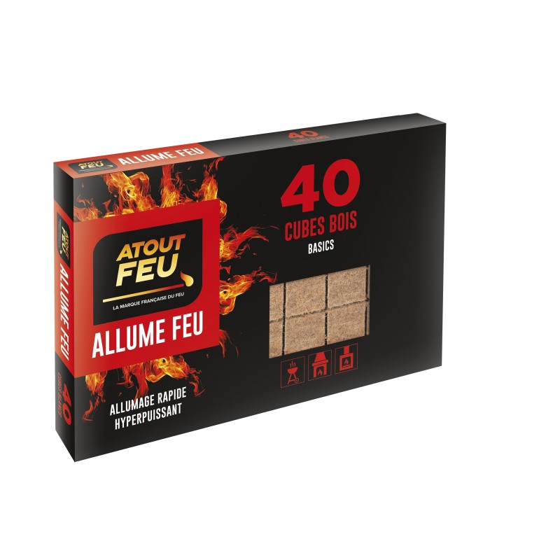 40 cubes bois allume-feu pour barbecue et cheminée - Atout Feu