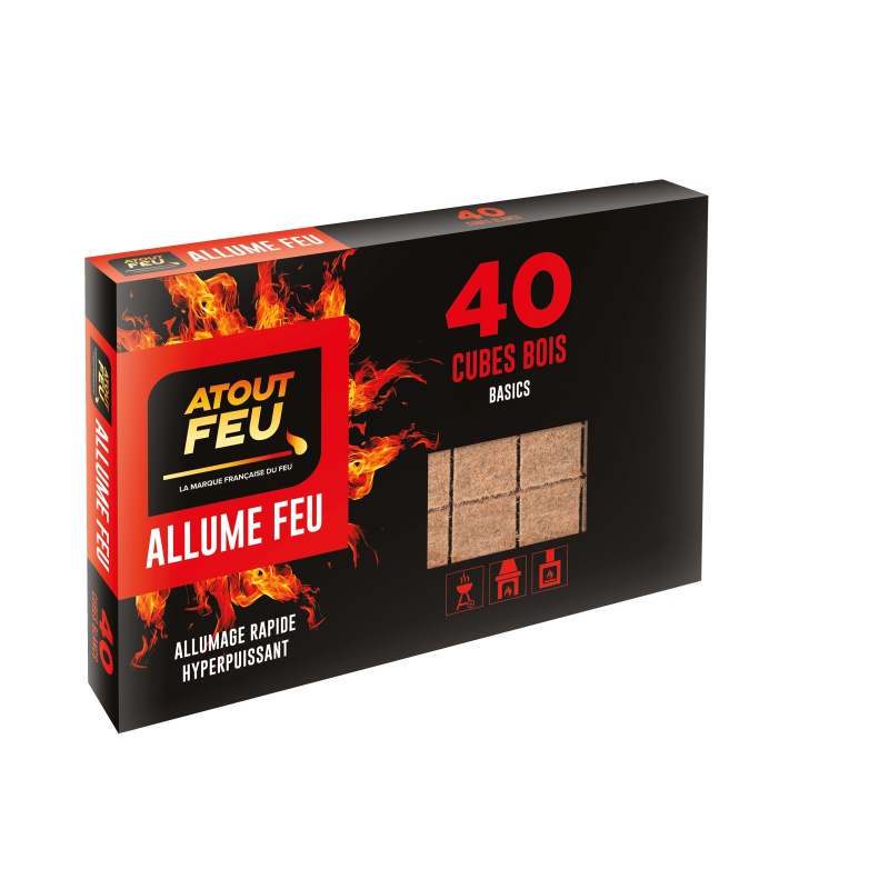 40 cubes bois allume-feu pour barbecue et cheminée - Atout Feu